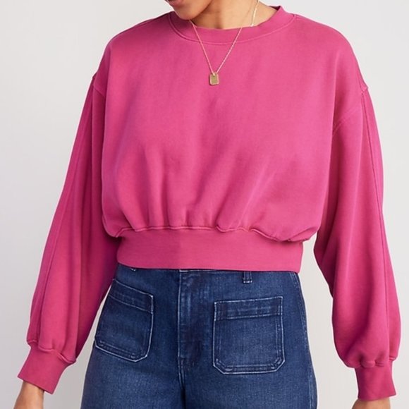 Cozy Oversized Cropped Fleece lined Sweatshirt - Picture 1 of 4